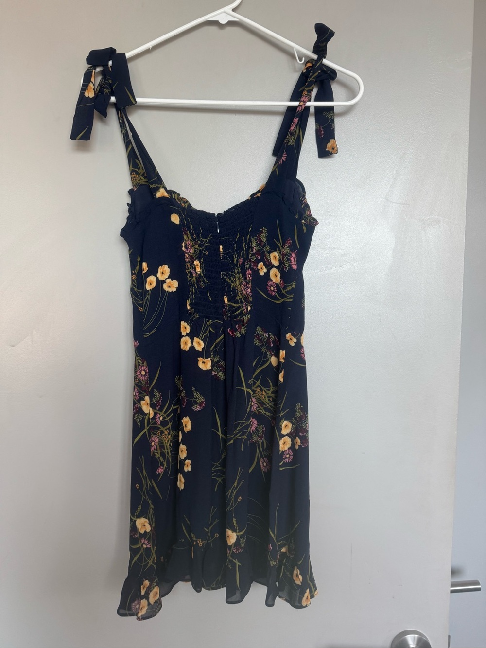 Reformation Navy Floral Tie-Shoulder Mini Dress - Picture 2 of 4